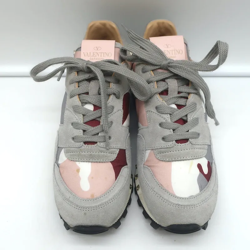 Valentino Soul Rockstud Sneakers Camouflage Rose & Suède Gris Taille 35