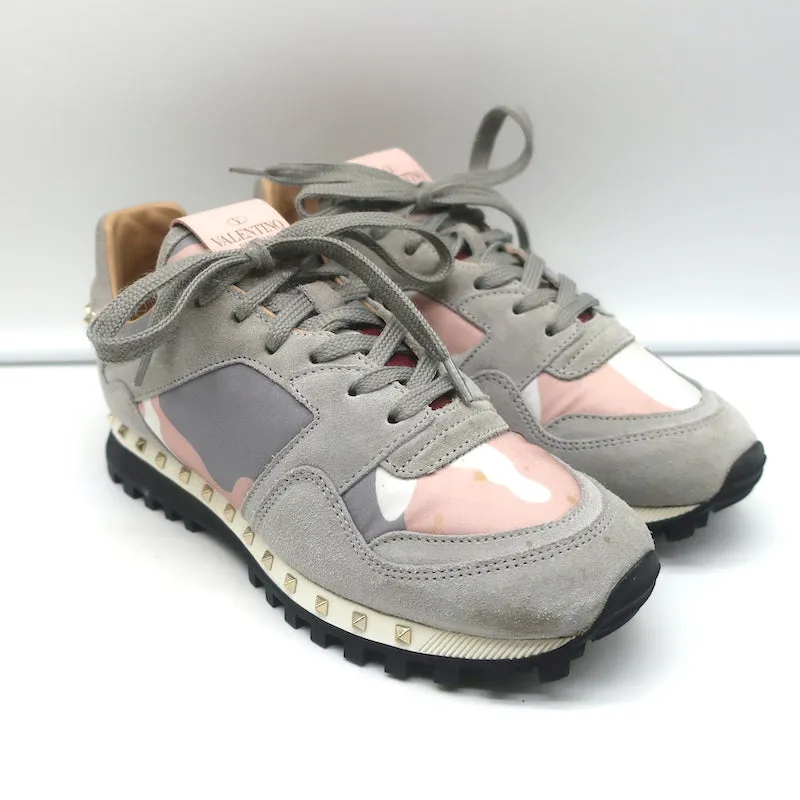Valentino Soul Rockstud Sneakers Camouflage Rose & Suède Gris Taille 35