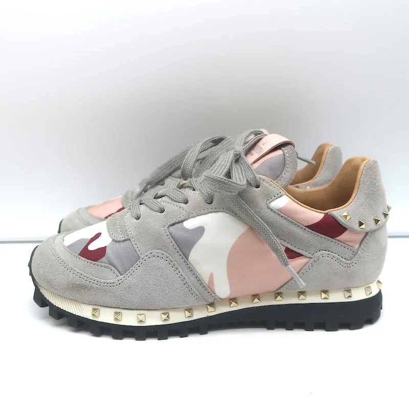 Valentino Soul Rockstud Sneakers Camouflage Rose & Suède Gris Taille 35