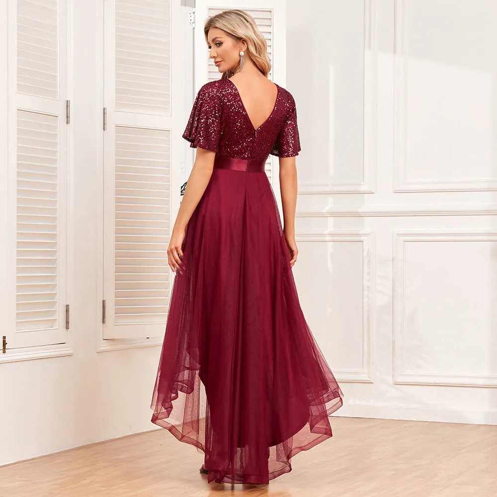 Robe de soirée élégante à encolure en V avec volants pour femme