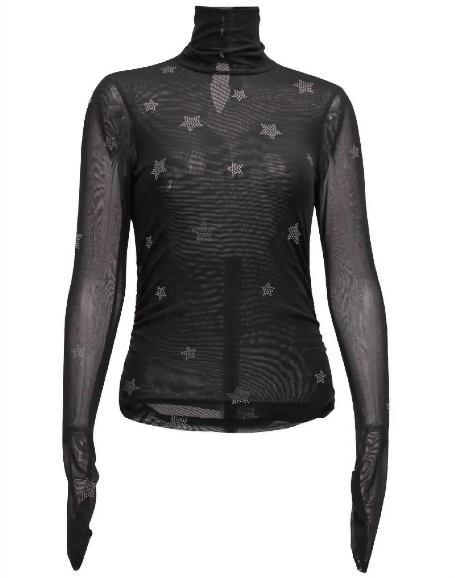 Haut col roulé en maille froncée pour femme en noir