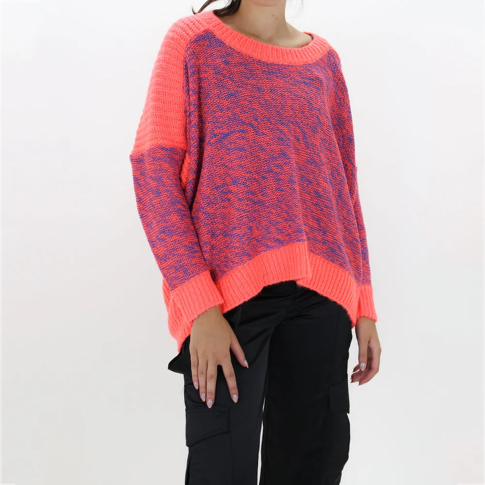Pull en maille torsadée pour femme, rose néon
