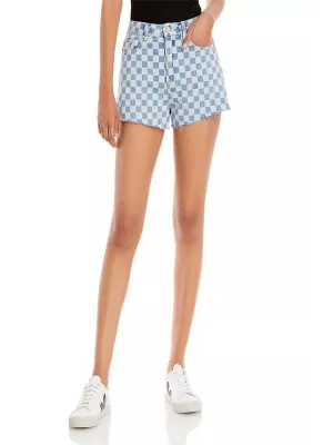 Women's Checkered Denim Short,Blue