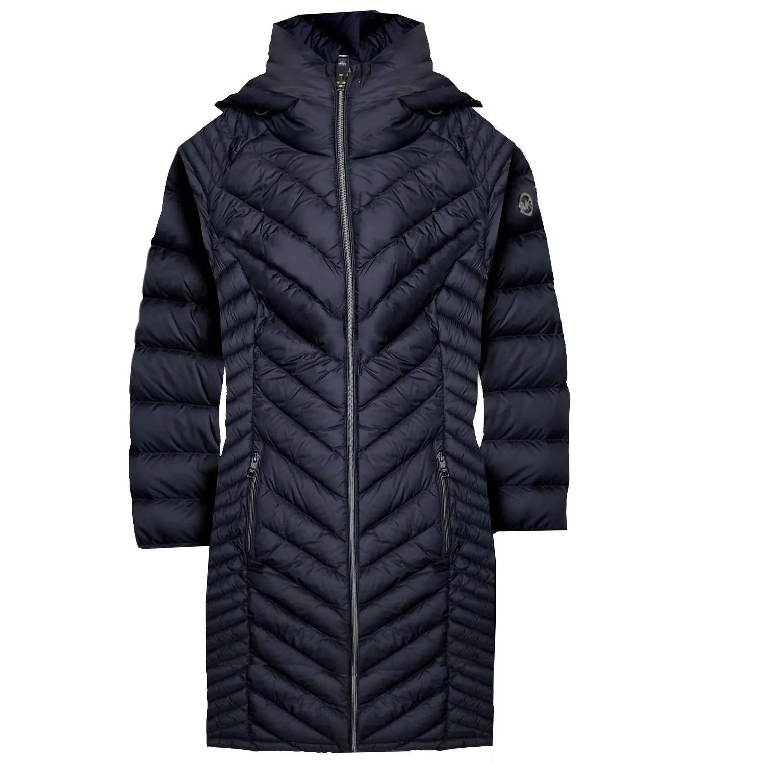 Manteau packable à double couche avec fermeture éclair en chevron pour femme en noir