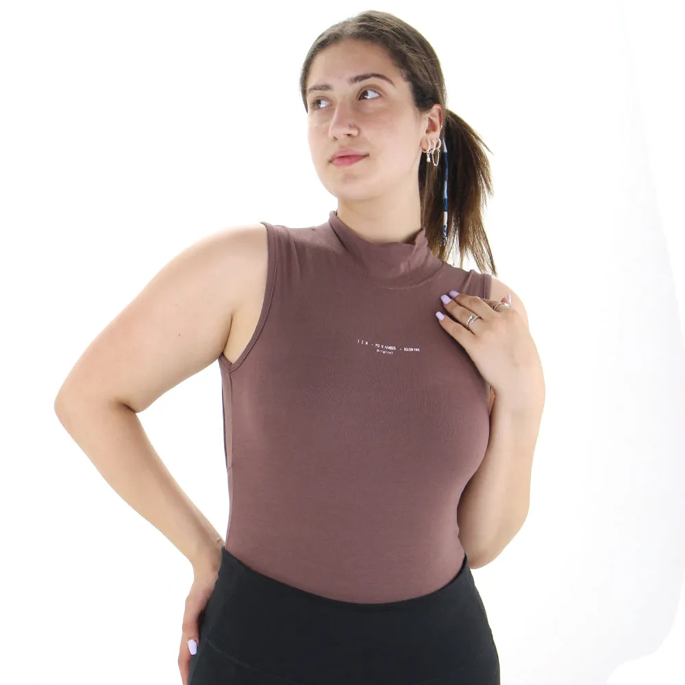 Bodysuit Femme Col Ras du Cou Dos Nu, Marron