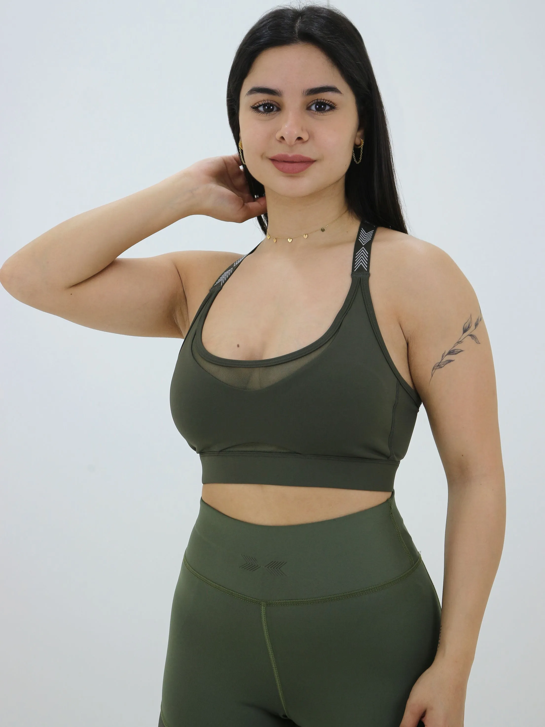 Soutien-gorge de sport en maille croisée pour femmes, Olive
