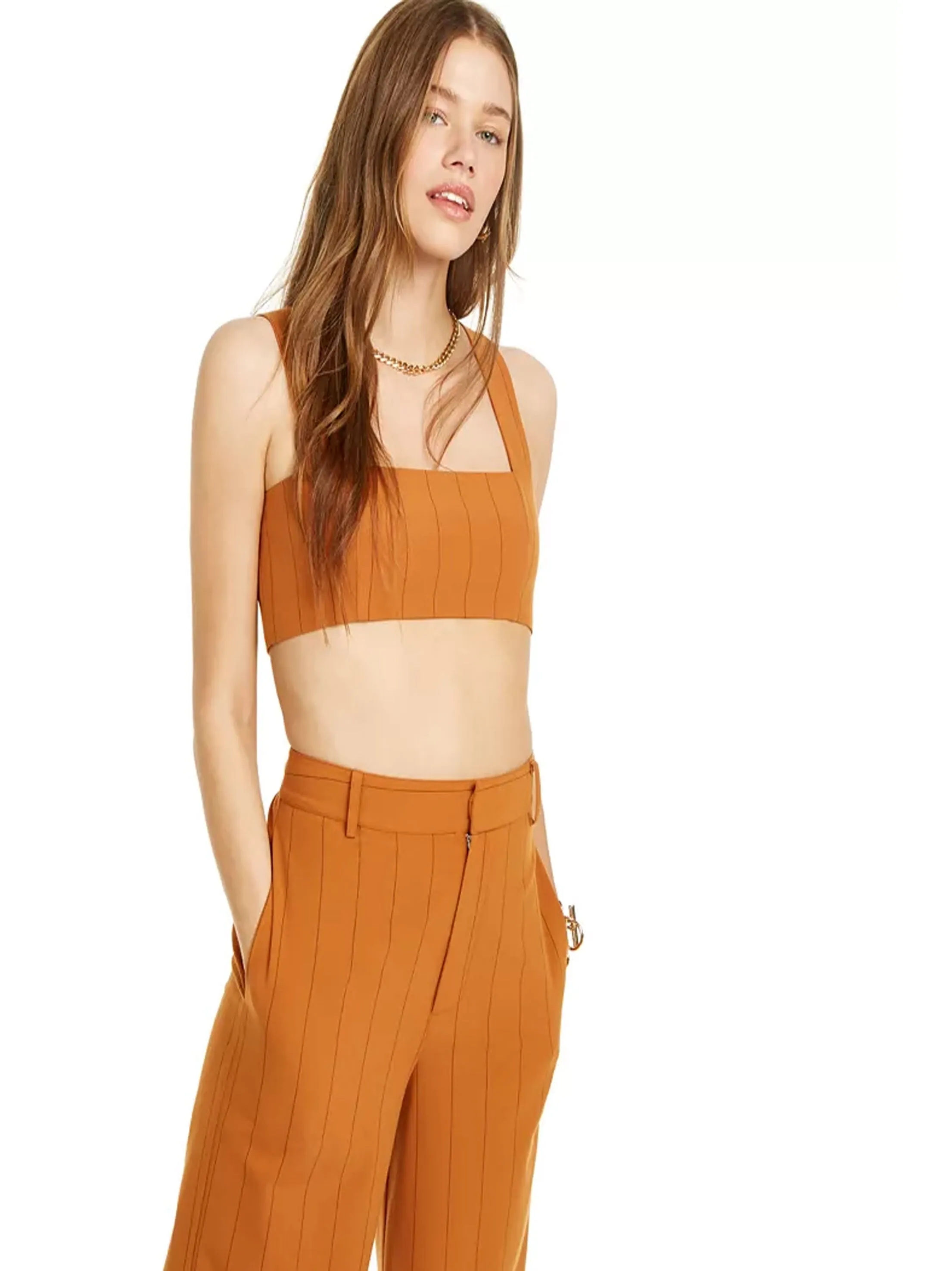 Débardeur Femme Rayé Cropped, Marron