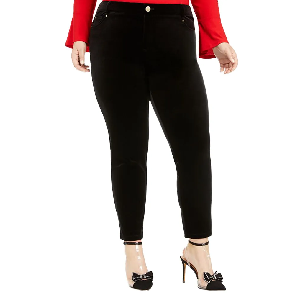 Pantalon Skinny en Velours Femme Courbes, Noir
