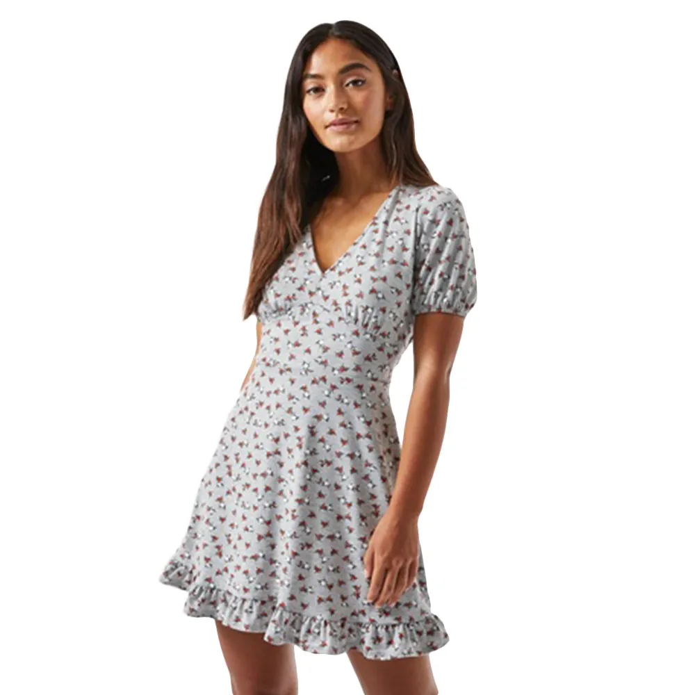Robe courte ajustée à motif floral pour femme, Gris