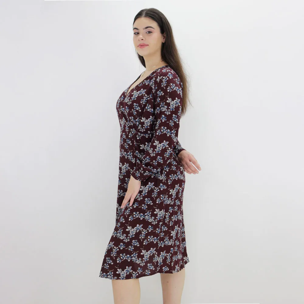 Robe imprimée florale pour femme, Bordeaux