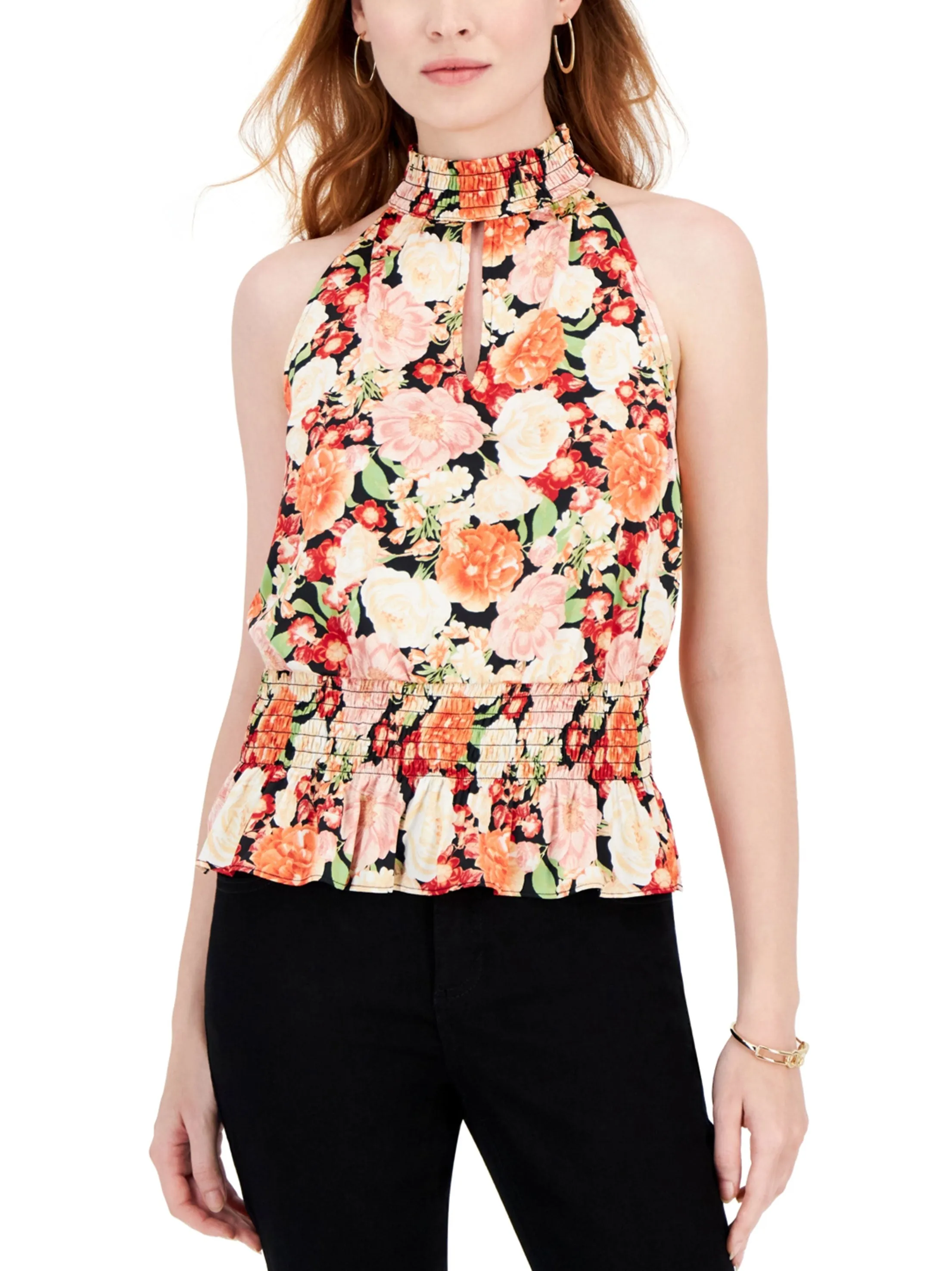 Haut smocké imprimé floral pour femmes, Multi