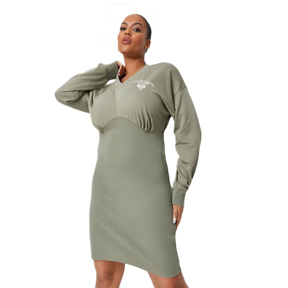 Robe pull graphique pour femme en jersey bodycon, Olive