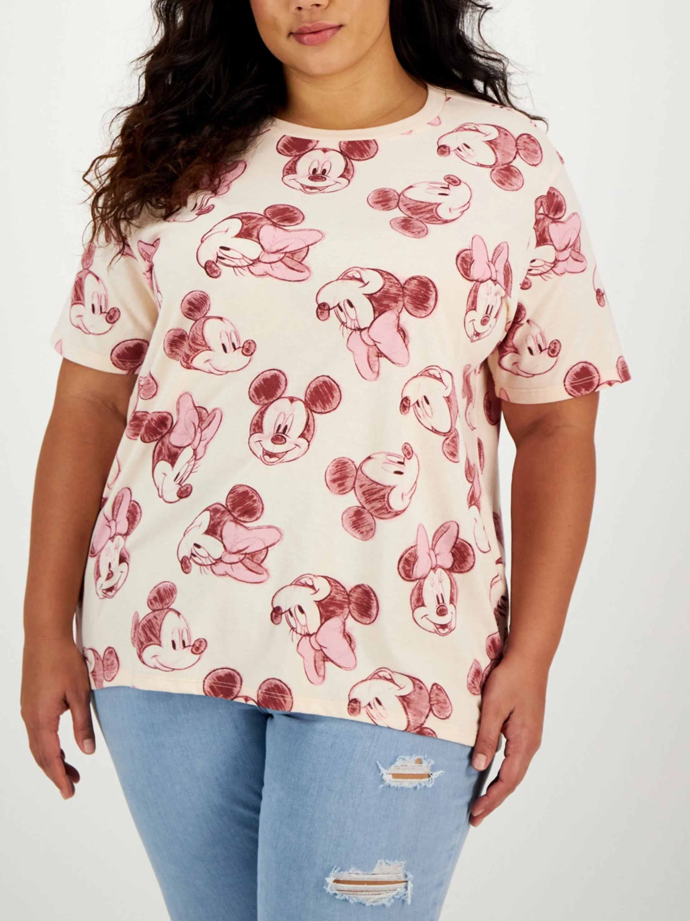 T-Shirt Femme à Motifs Imprimés, Rose Clair