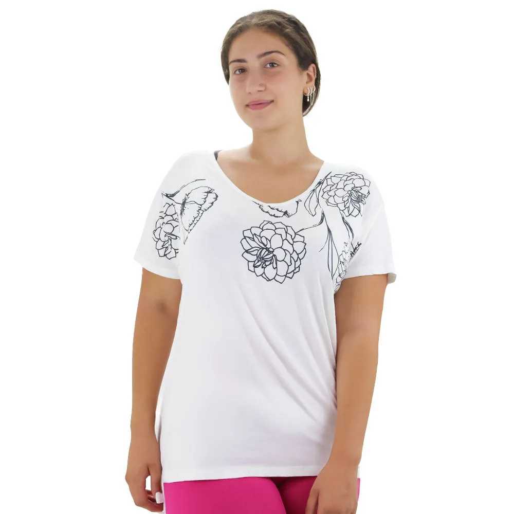 Haut à manches courtes graphique pour femme, Blanc