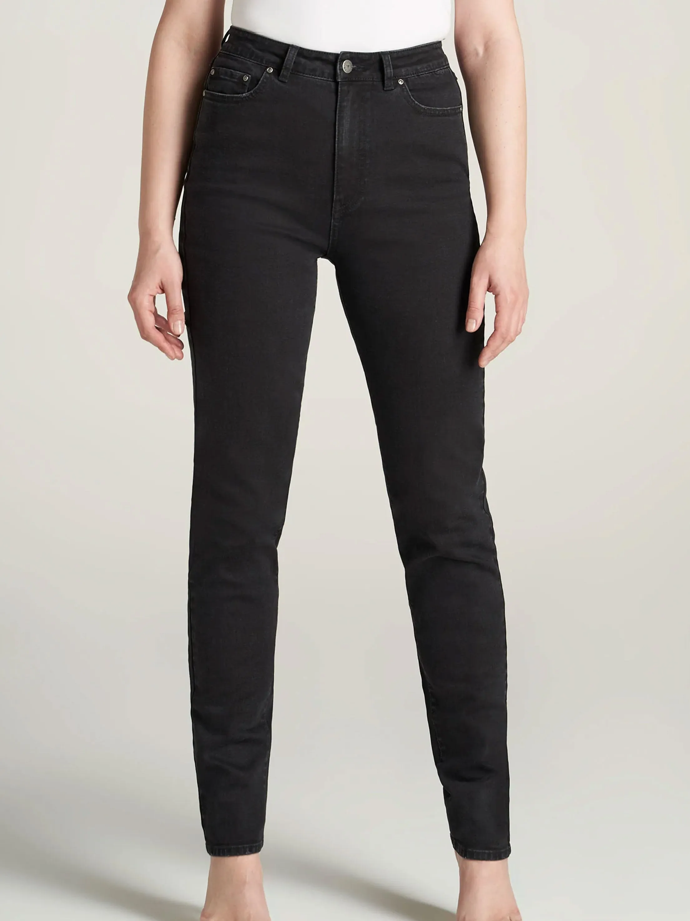 Pantalon Jeans Femme à Taille Haute, Noir