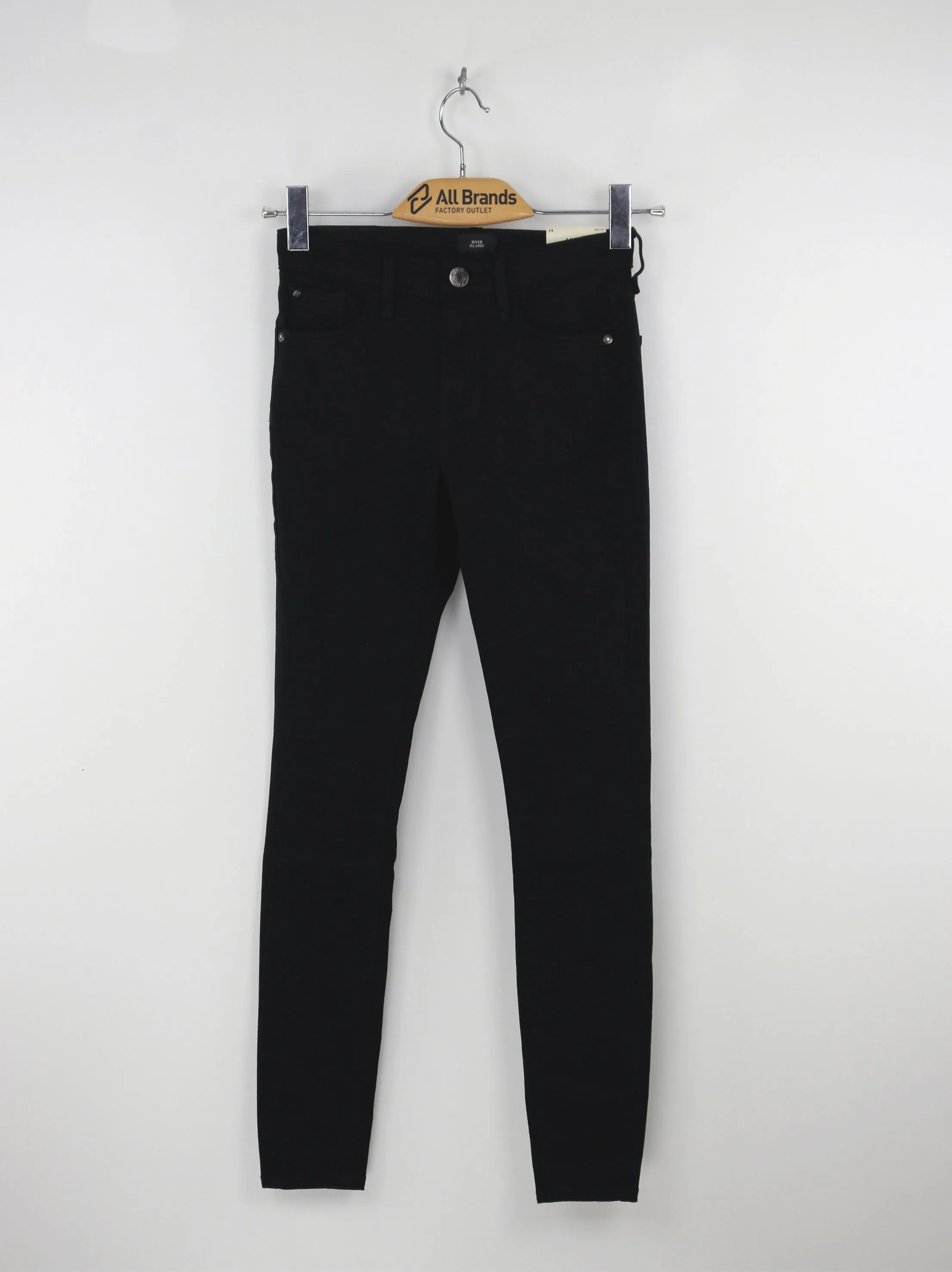 Jean Slim Femme à Taille Haute Uni, Noir