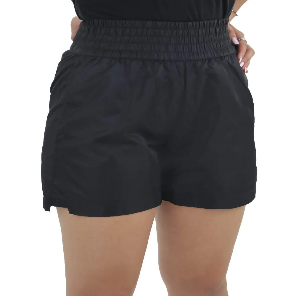 Short en Nylon à Haute Taille pour Femme, Noir