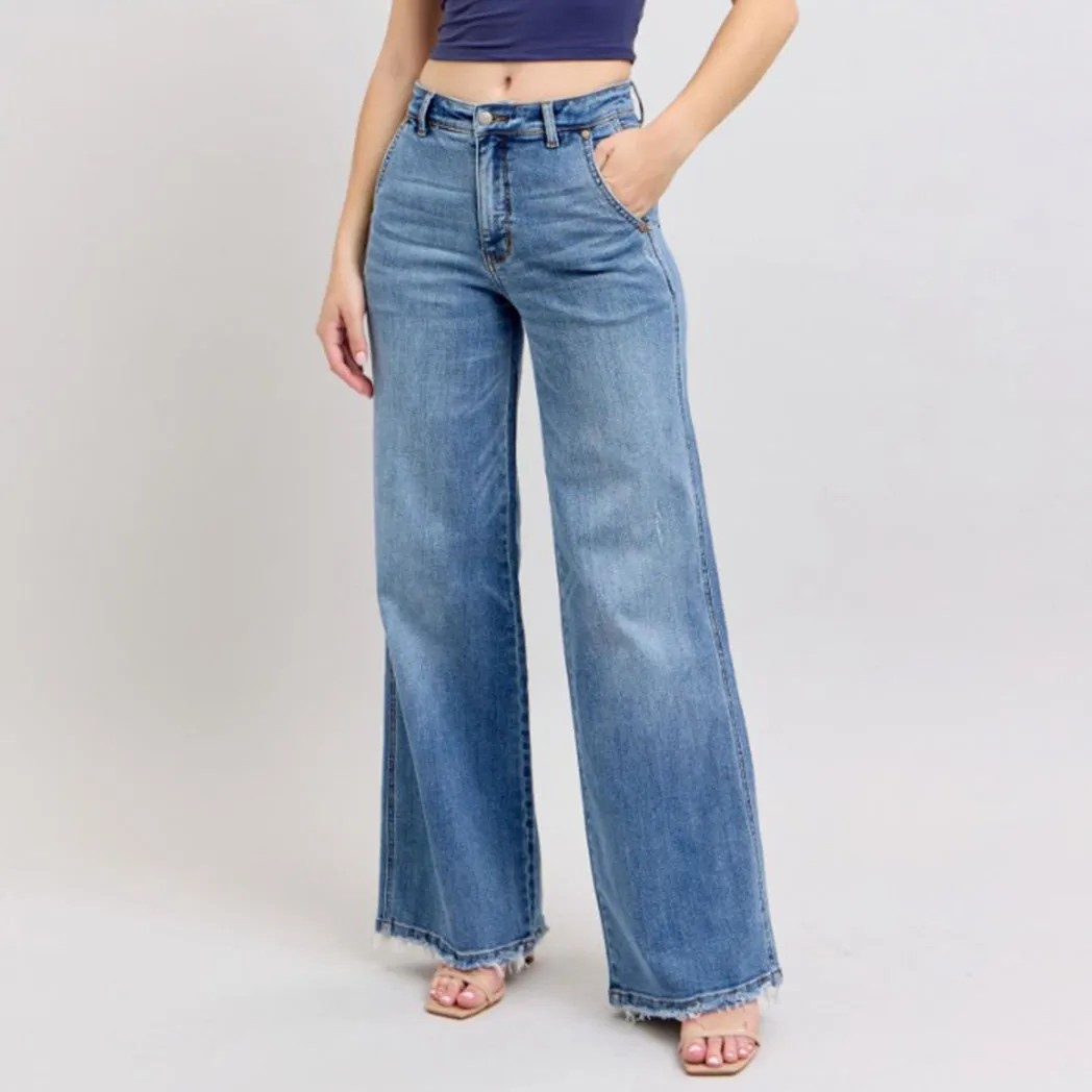 Jeans Femme à Taille Haute Médicalement Lavés, Coupe Large Rétro