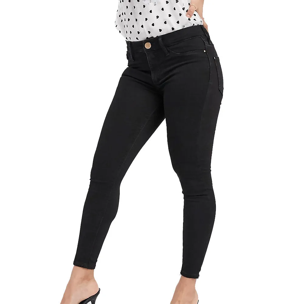 Jeans Femme Taille Moyenne Uni, Noir