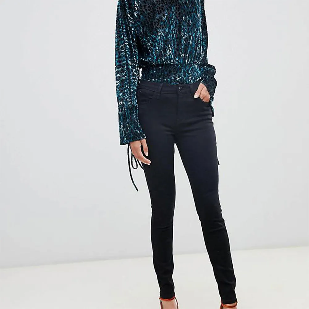 Jeans Super Skinny à Taille Moyenne pour Femme, Noir