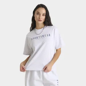 Womens Nike Nike Sportswear Women's Boxy Graphic T-Shirt Birch Heather / Deep Royal Blue
