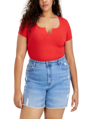Women's Plus Size Ribbed Bodysuit,Red