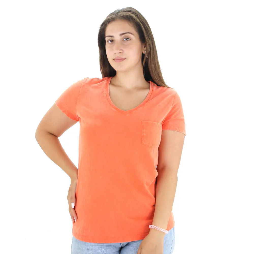 Haut à encolure en V avec poche latérale pour femme, Orange