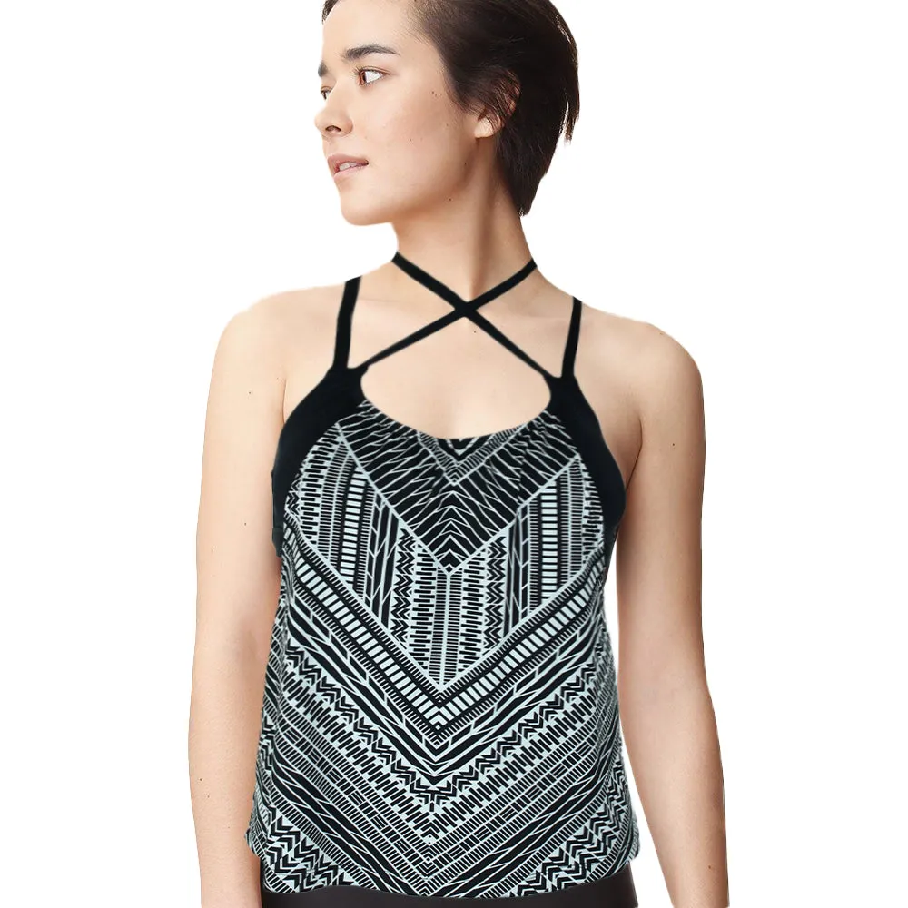 Tankini de bain imprimé à motifs pour femme, Noir/Blanc