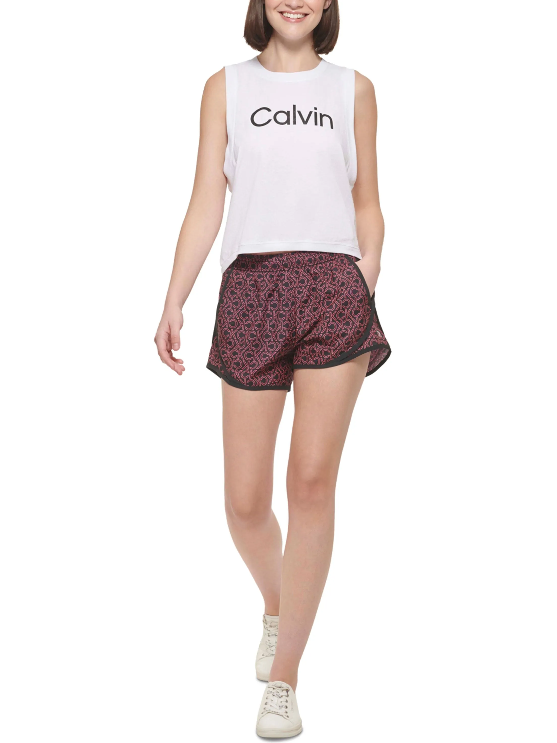 Short de sport imprimé pour femme, Noir/Rose