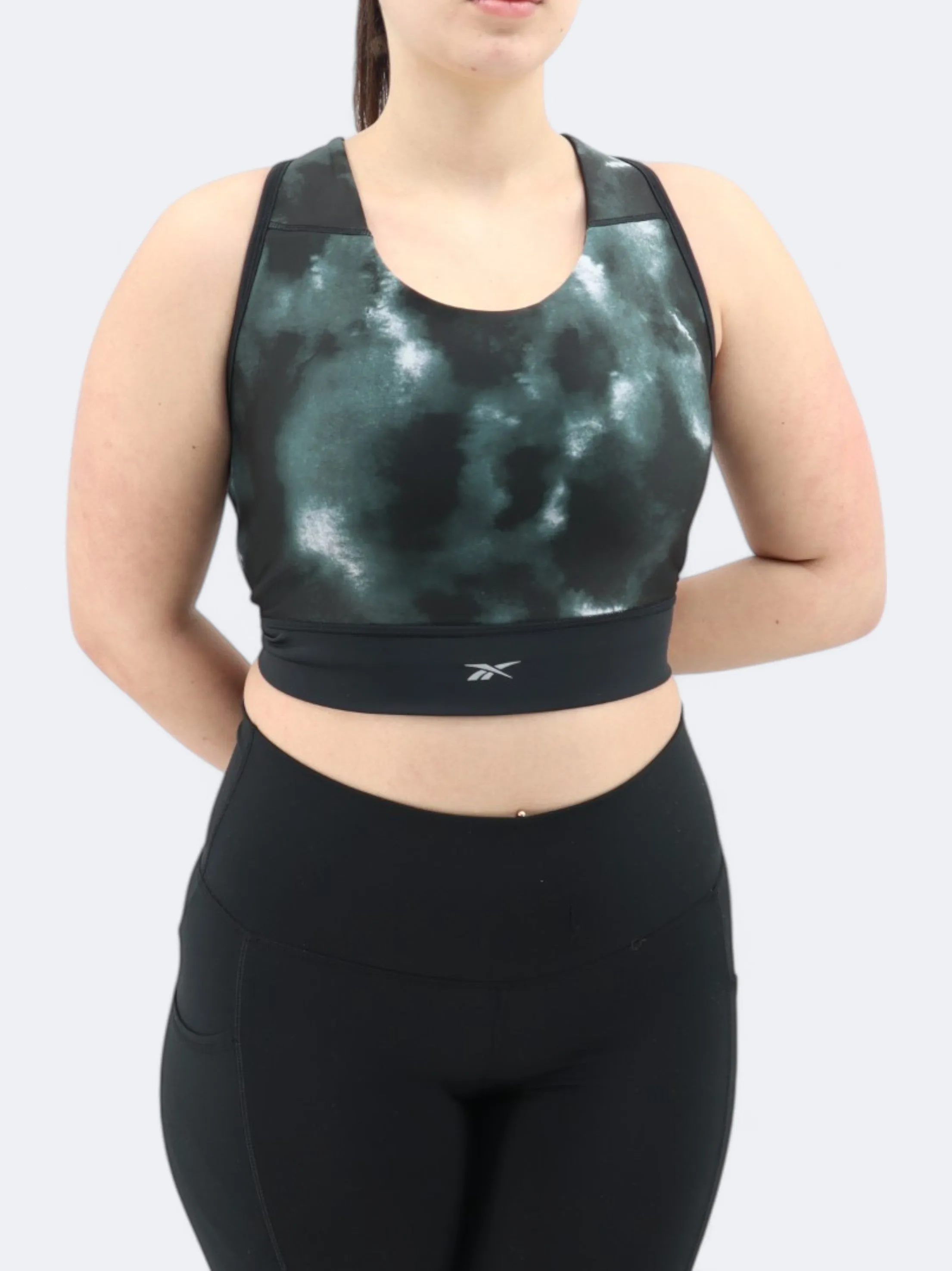 Haut de sport imprimé court pour femme, vert foncé