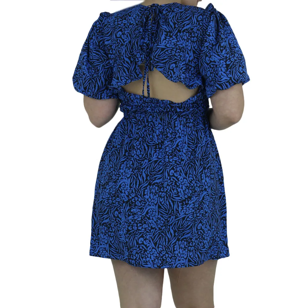 Robe courte femme à manches ballon, Bleue