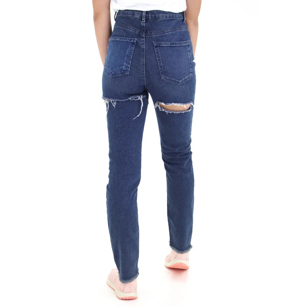 Jeans déchirés pour femme, dos déchiré, Bleu marine