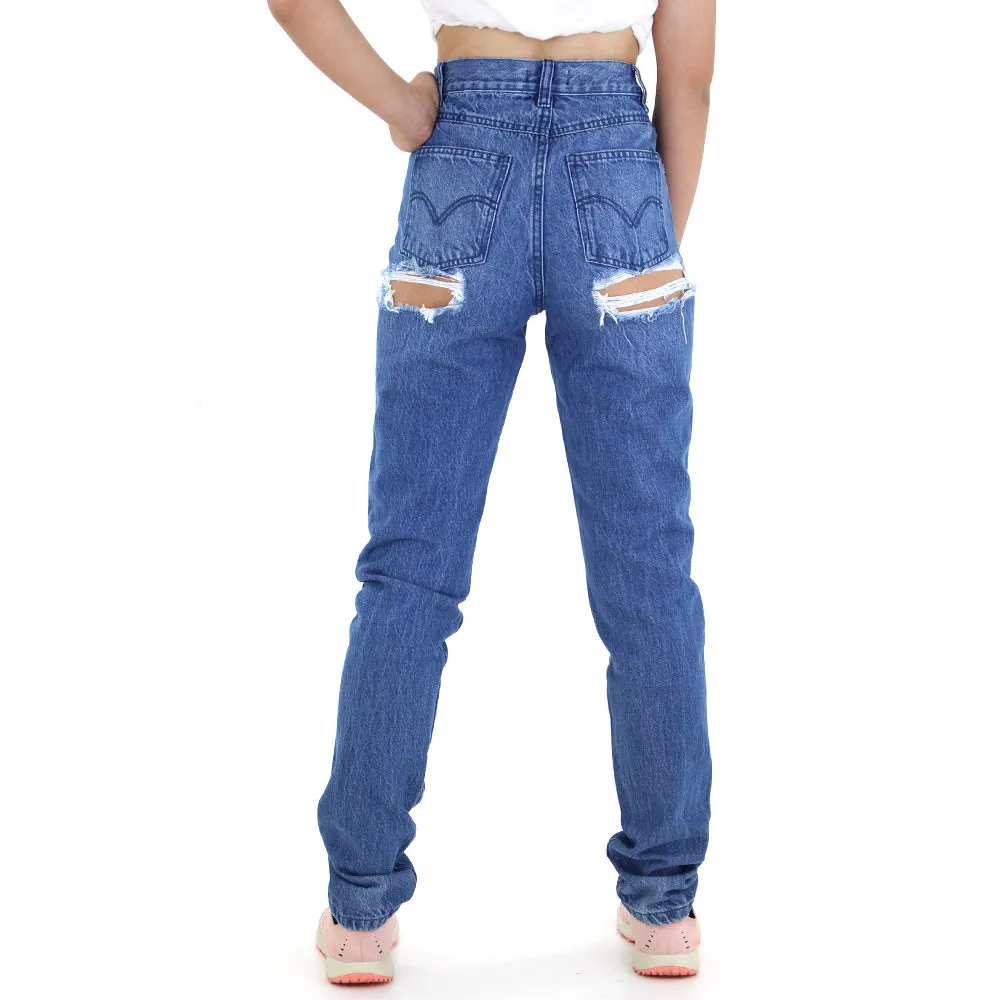 Jeans déchirés pour femmes, dos régulier, Bleu