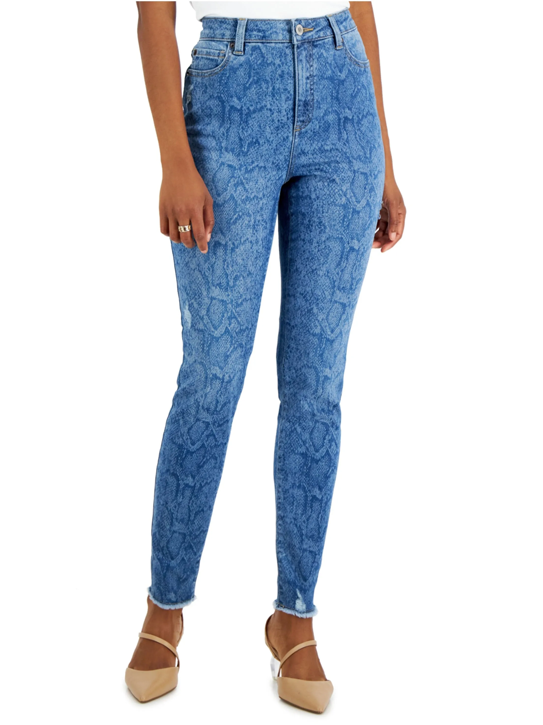 Jeans déchirés imprimés pour femme, Bleu