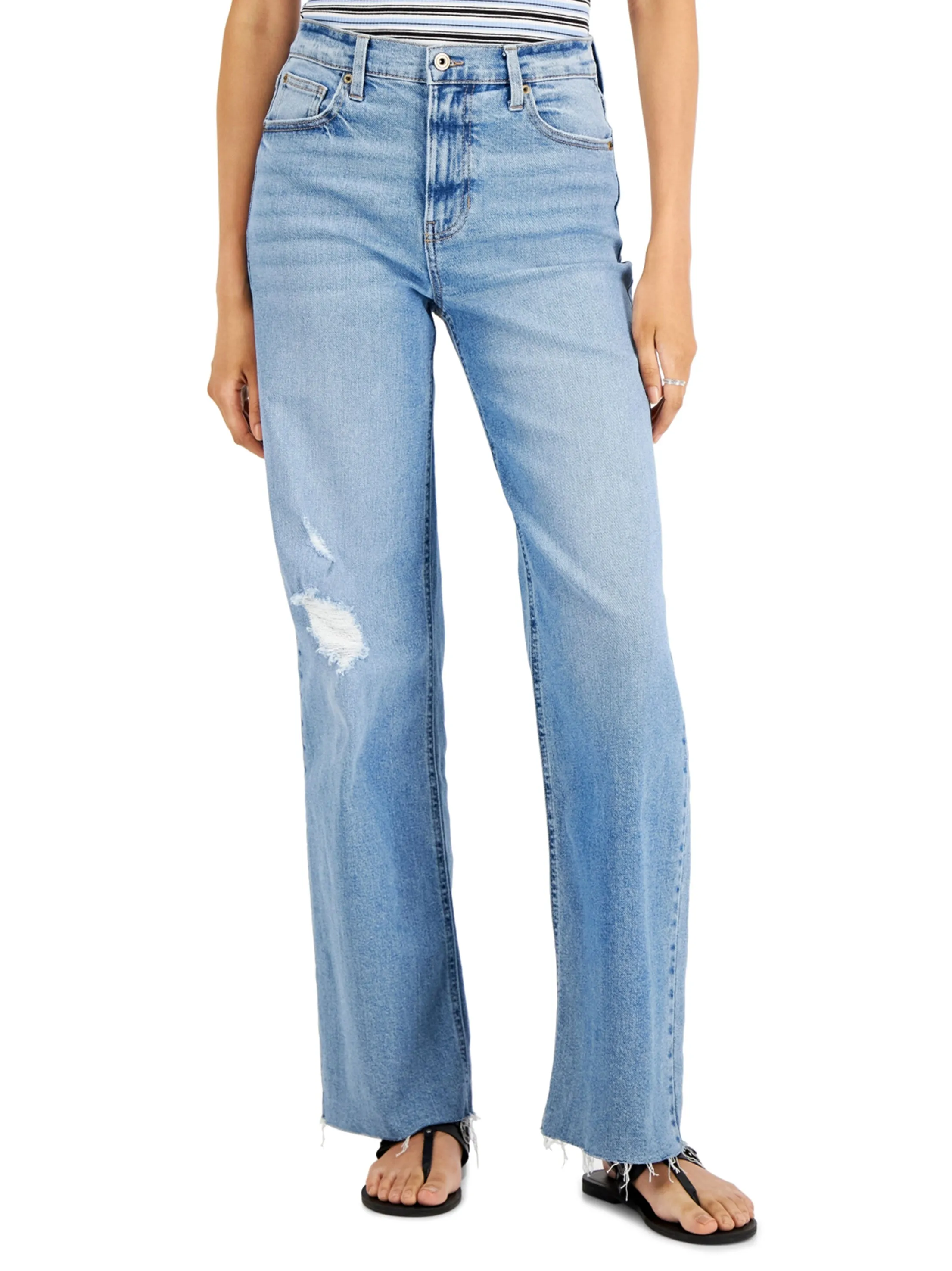 Jeans déchirés lavés pour femme, bleu clair