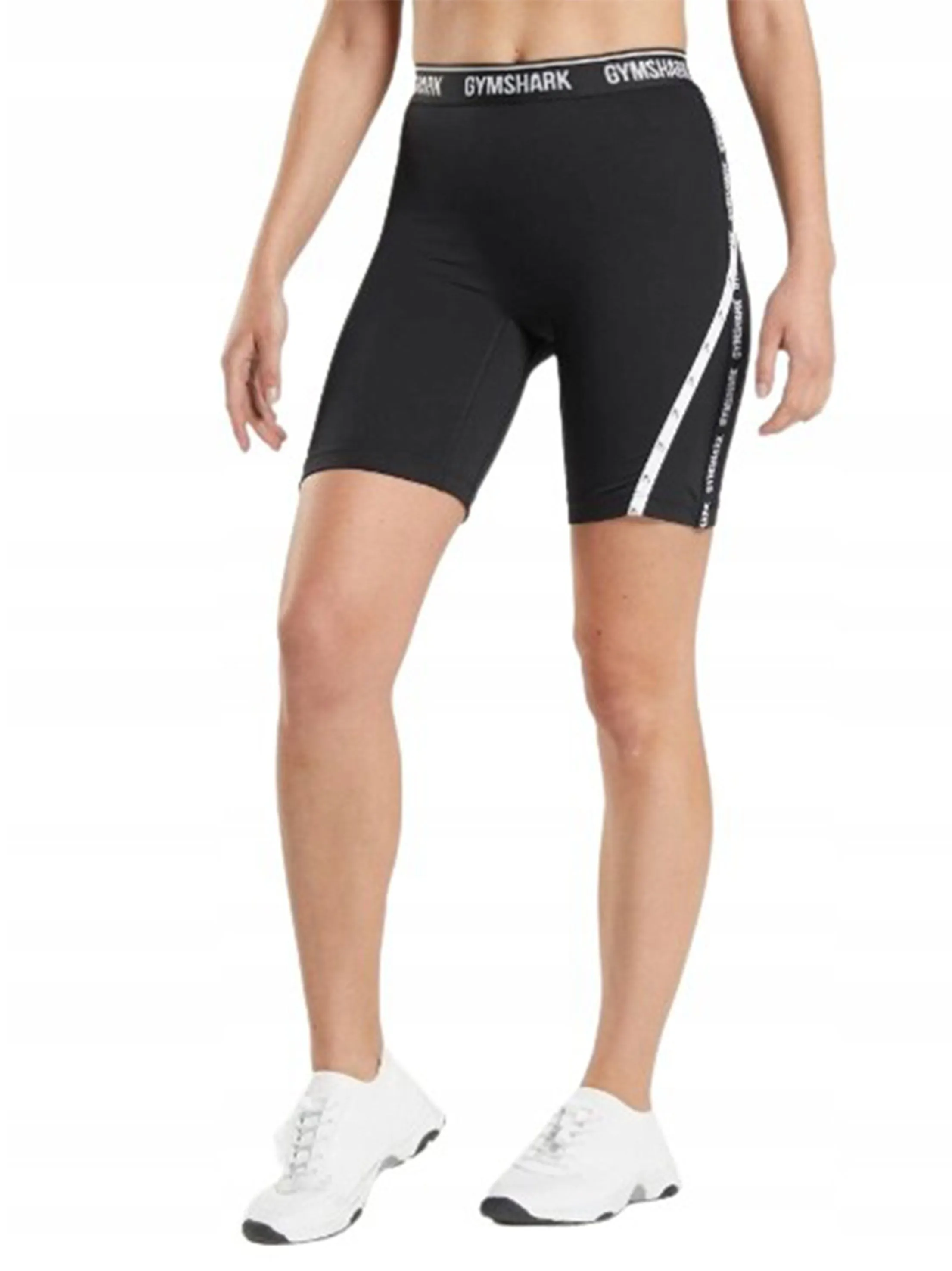Leggings courts imprimés sur le côté pour femme, Noir
