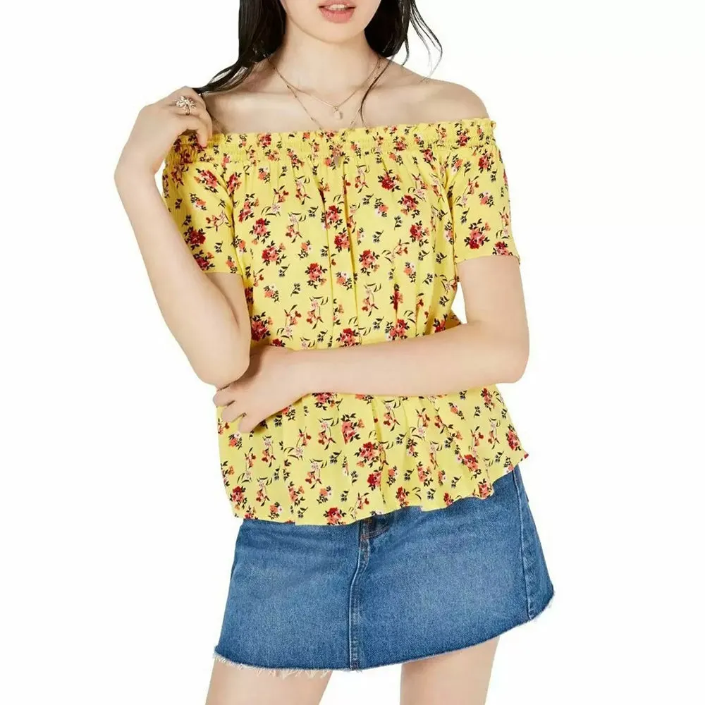 Haut à smocks floral pour femmes, Jaune