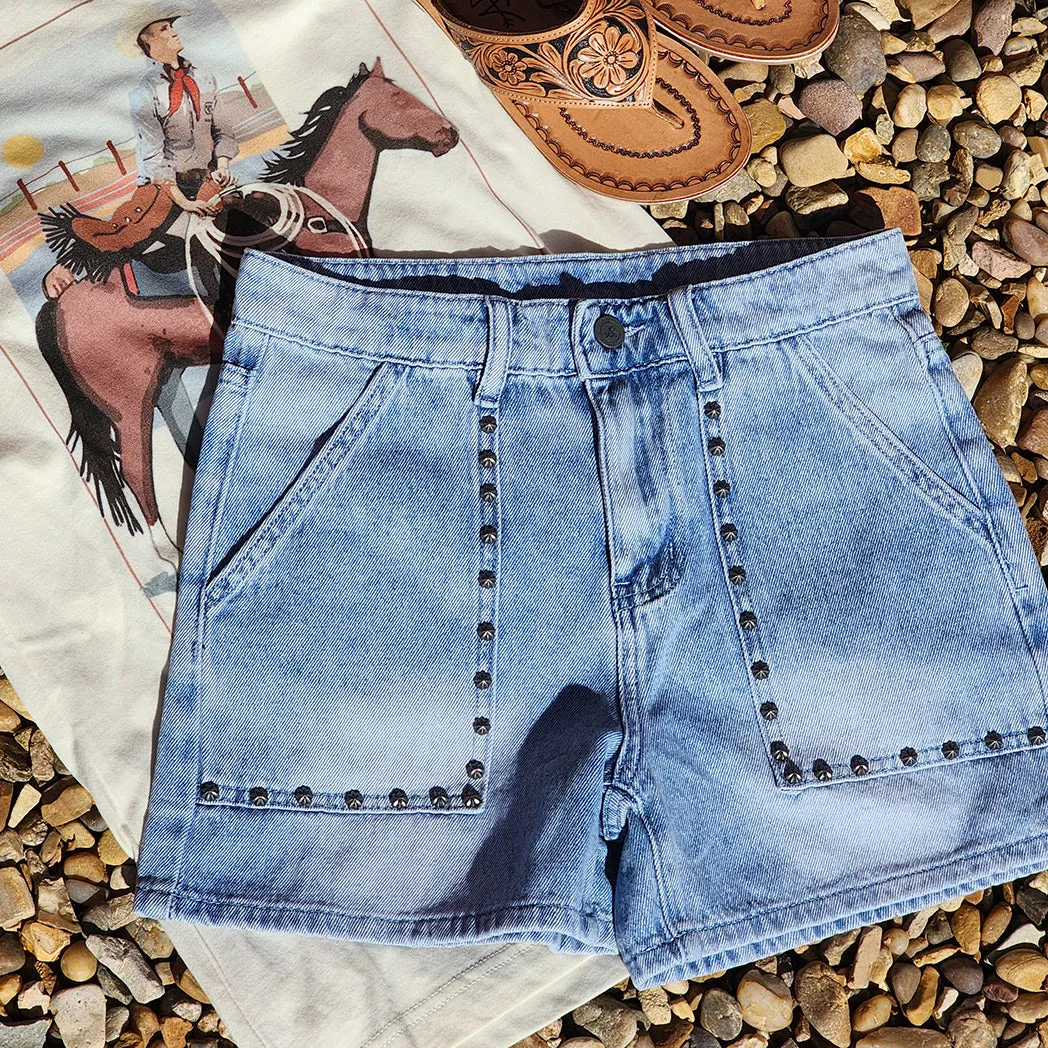 Shortes pour Femme en Stonewash Cloutées