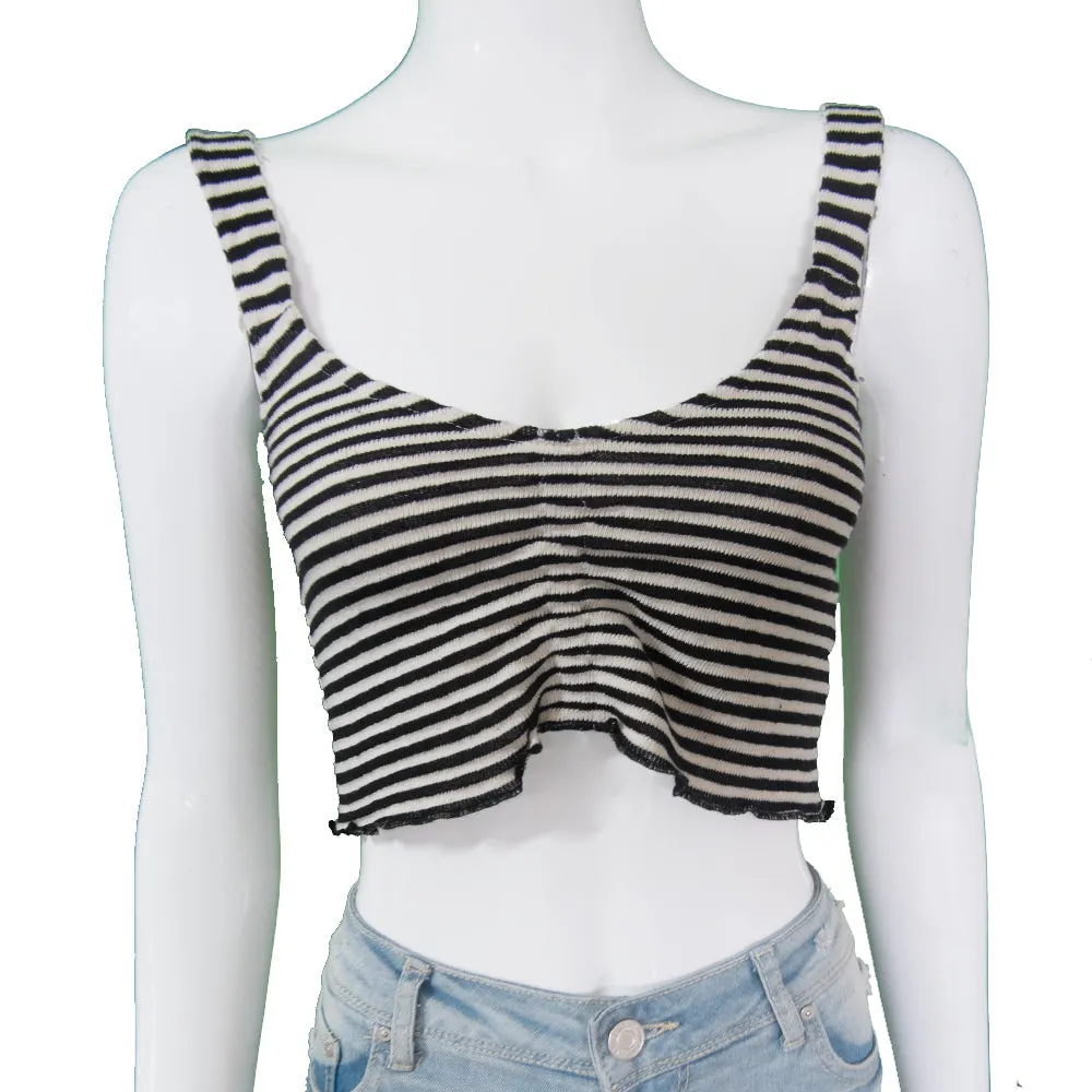 Haut court rayé pour femme, Noir/Beige