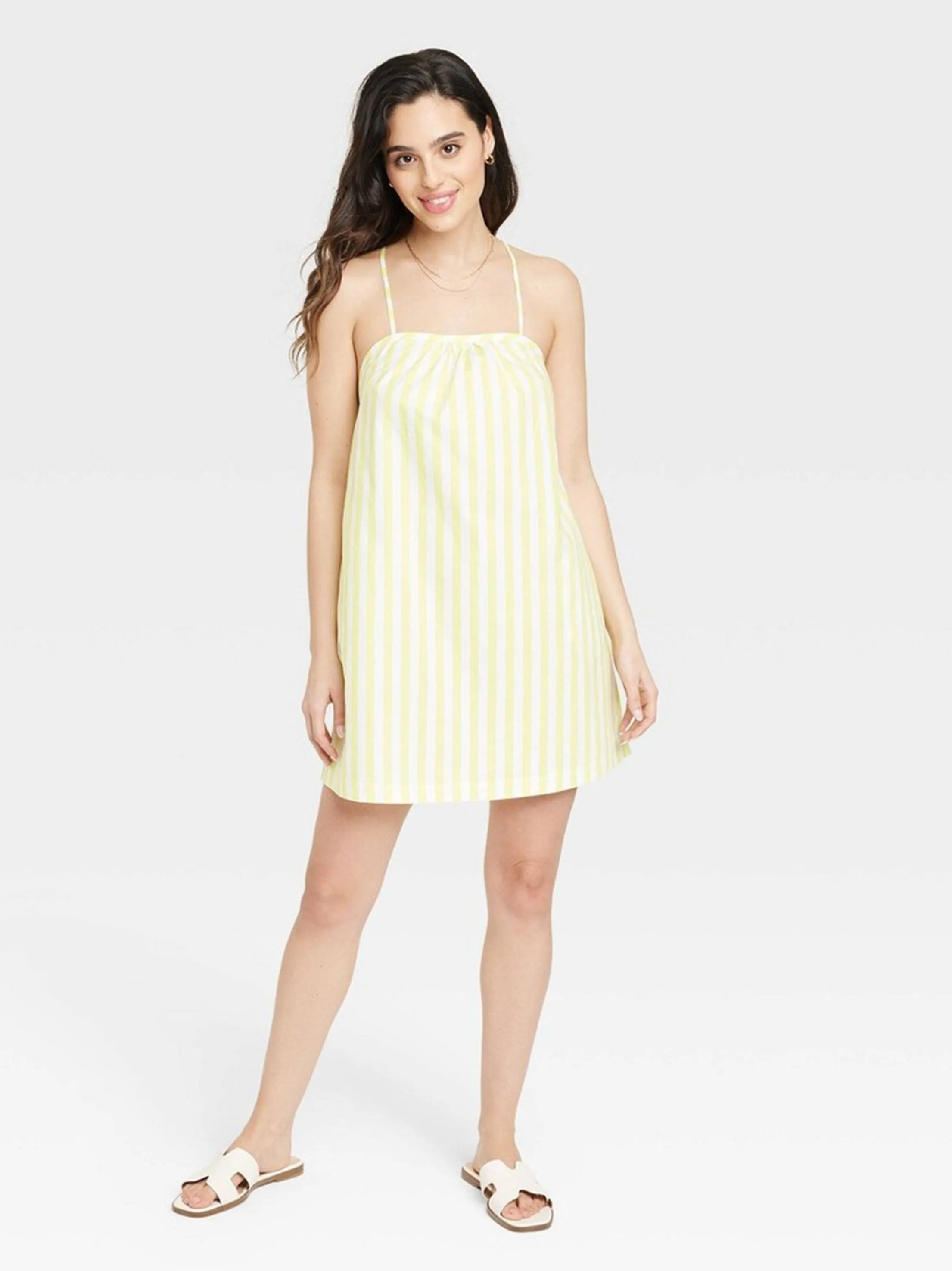 Robe droite rayée pour femme, Jaune