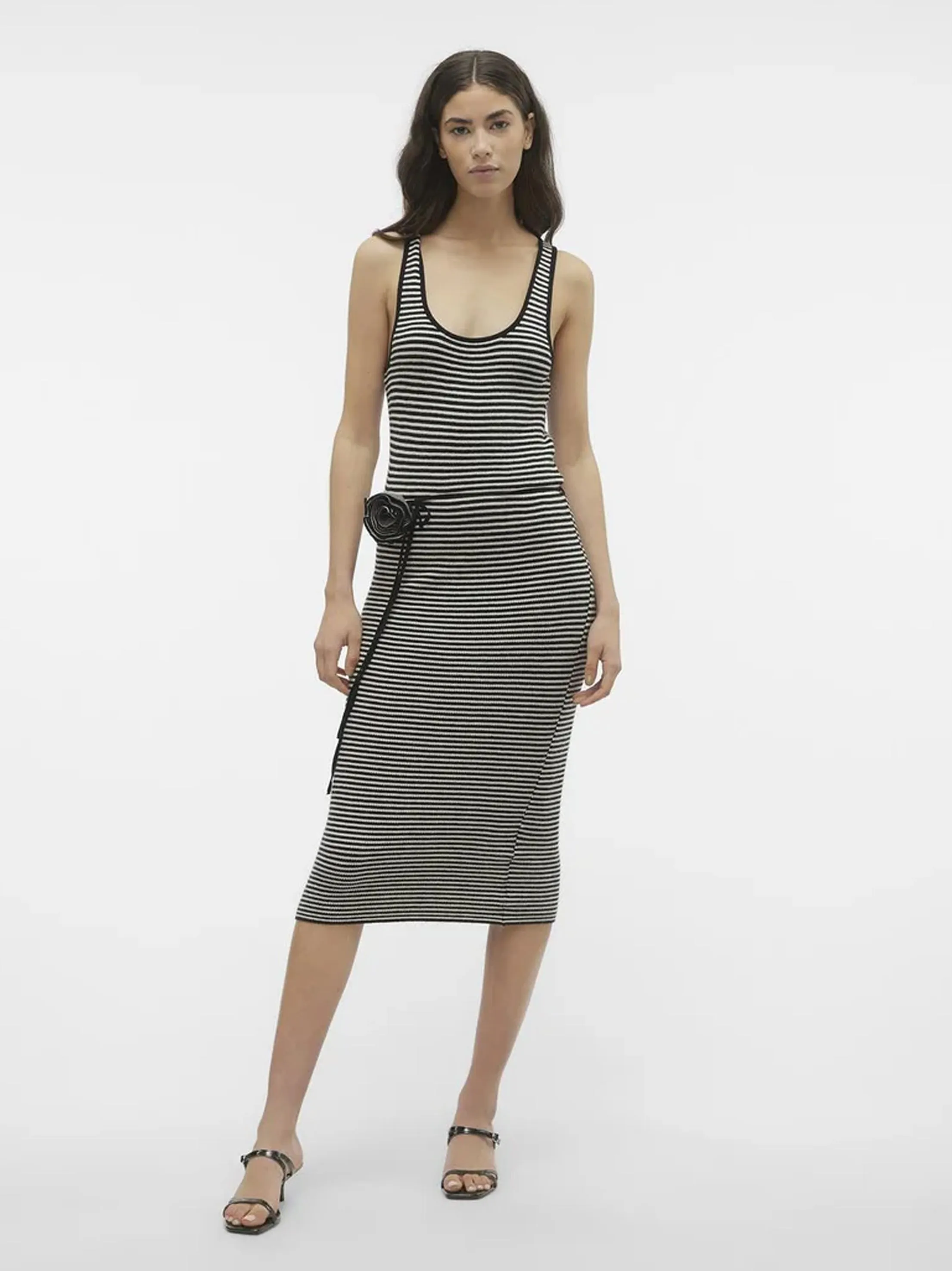 Robe pull à rayures pour femme, Noir/Beige