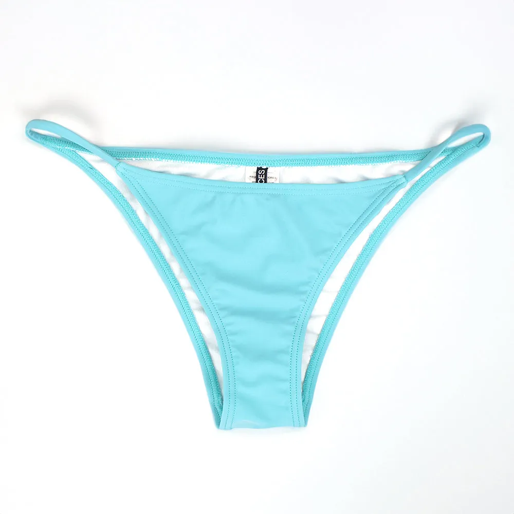 Slip de Bikini Côté Élevé à Fine Bretelle pour Femme, Turquoise