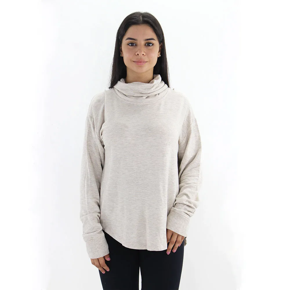 Sweat à col roulé lavé pour femme, Beige