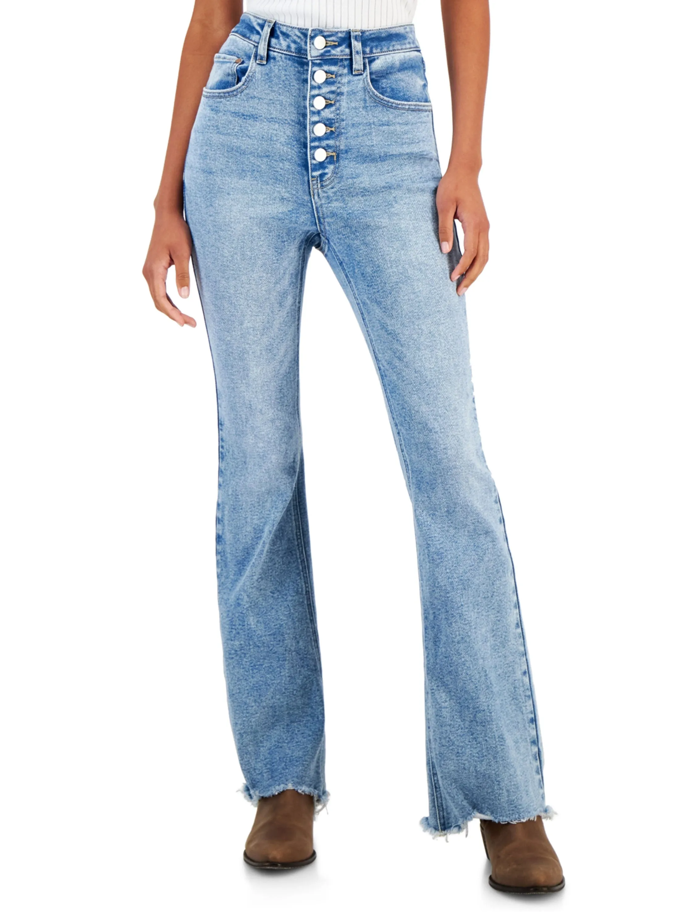 Jeans Flare Lavé Femme, Bleu Clair