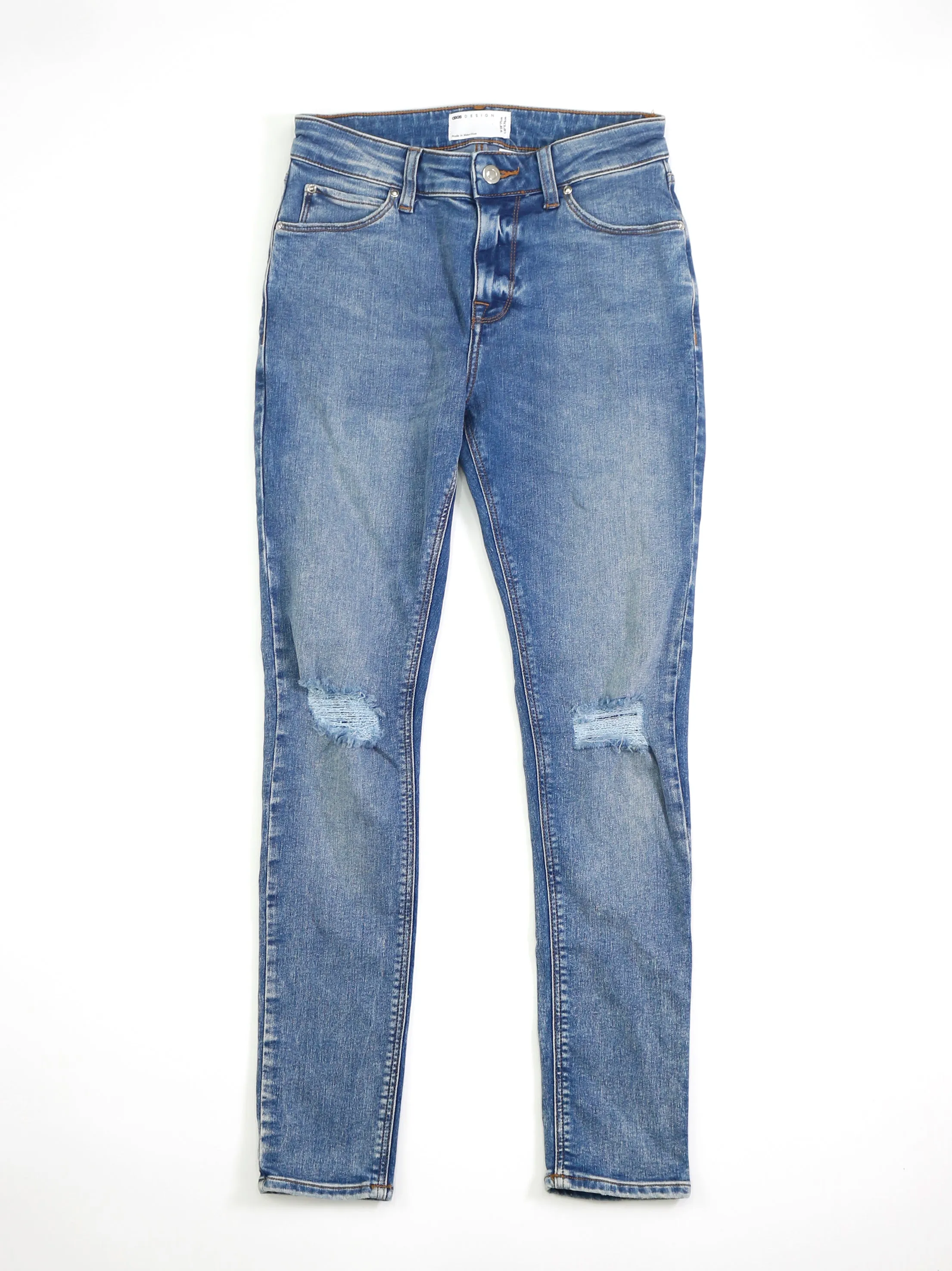 Jeans Skinny Délavés Déchirés pour Femme, Bleu