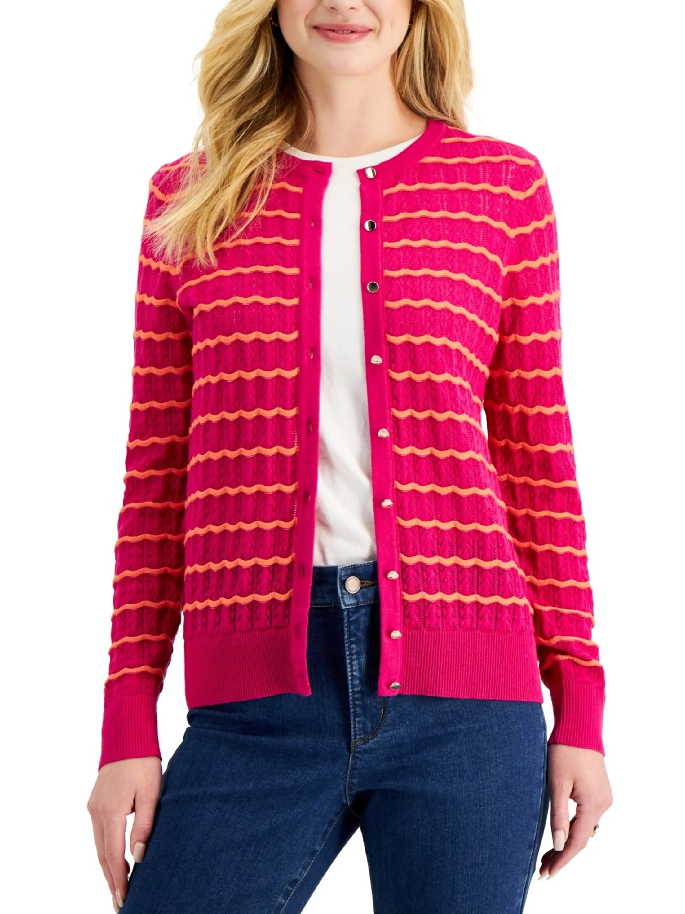 Cardigan rayé ondulé pour femme, Rose