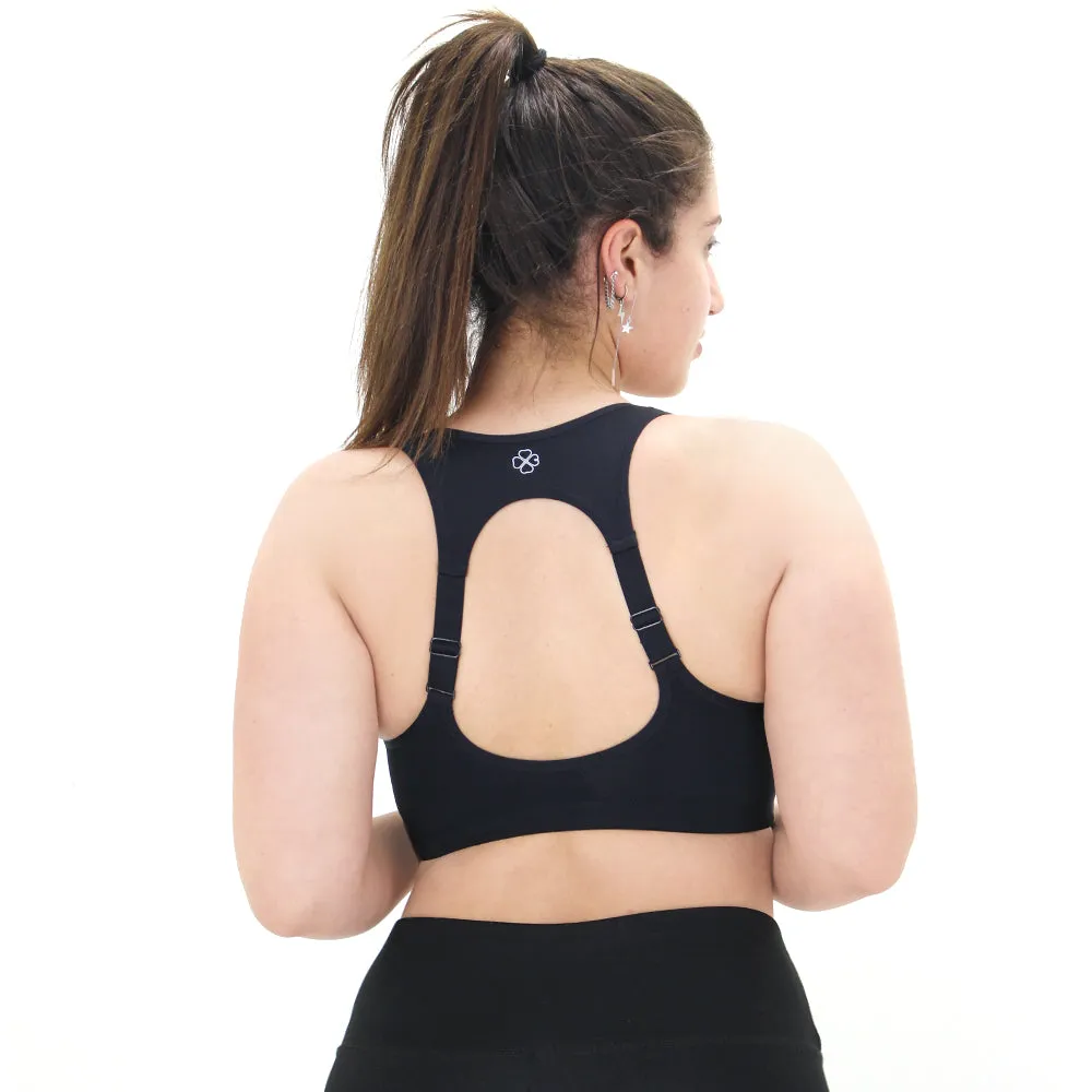 Soutien-gorge de sport à fermeture éclair avant, Noir