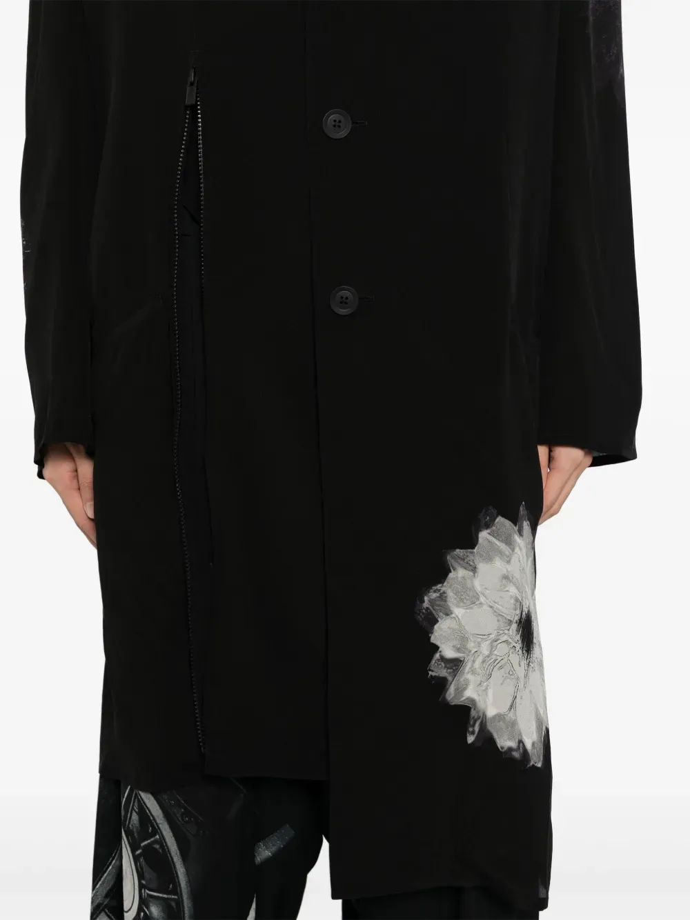 YOHJI YAMAMOTO POUR HOMME - Veste pour homme à fente avec imprimé floral blanc_yohji-yamamoto