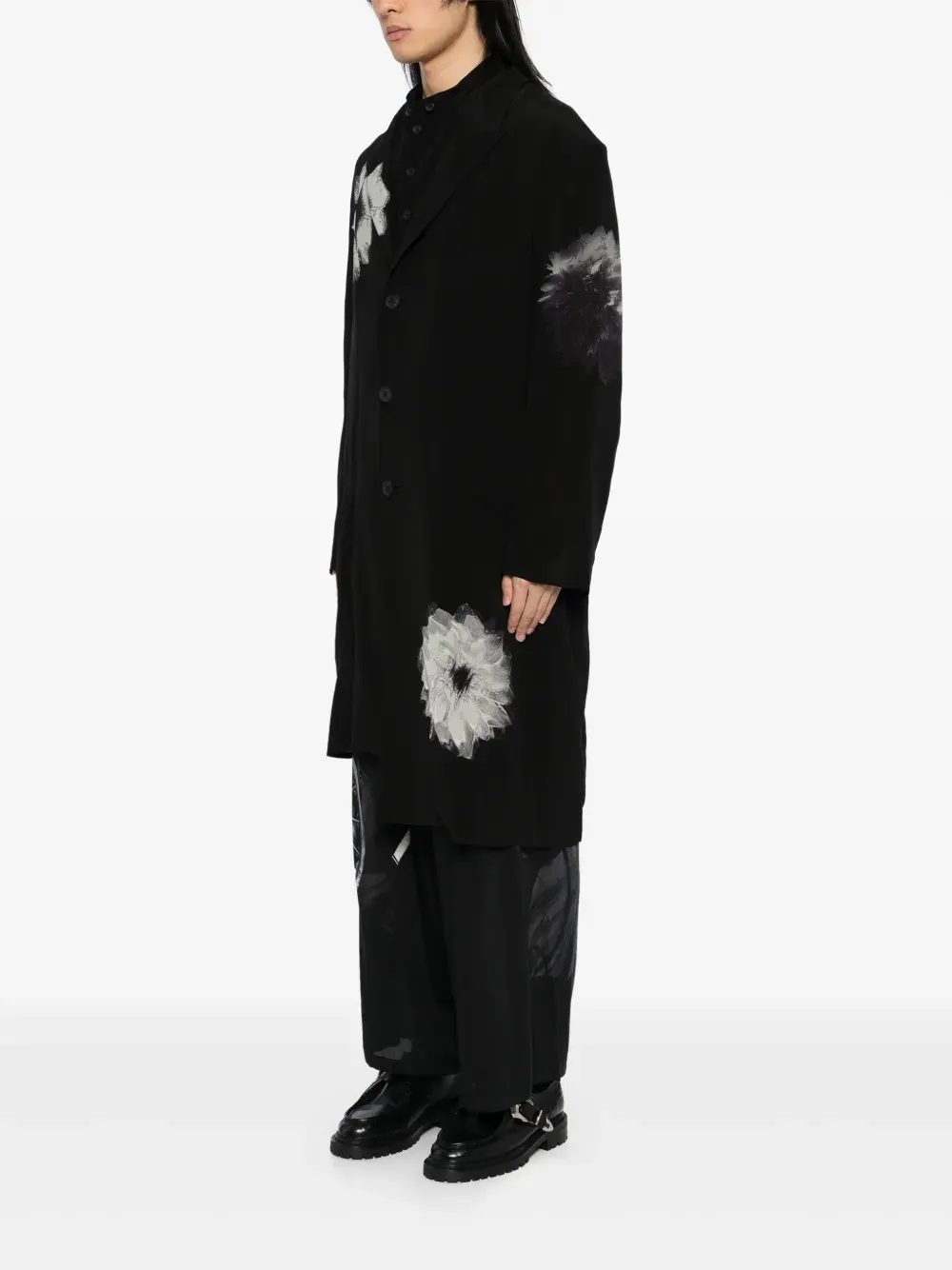 YOHJI YAMAMOTO POUR HOMME - Veste pour homme à fente avec imprimé floral blanc_yohji-yamamoto