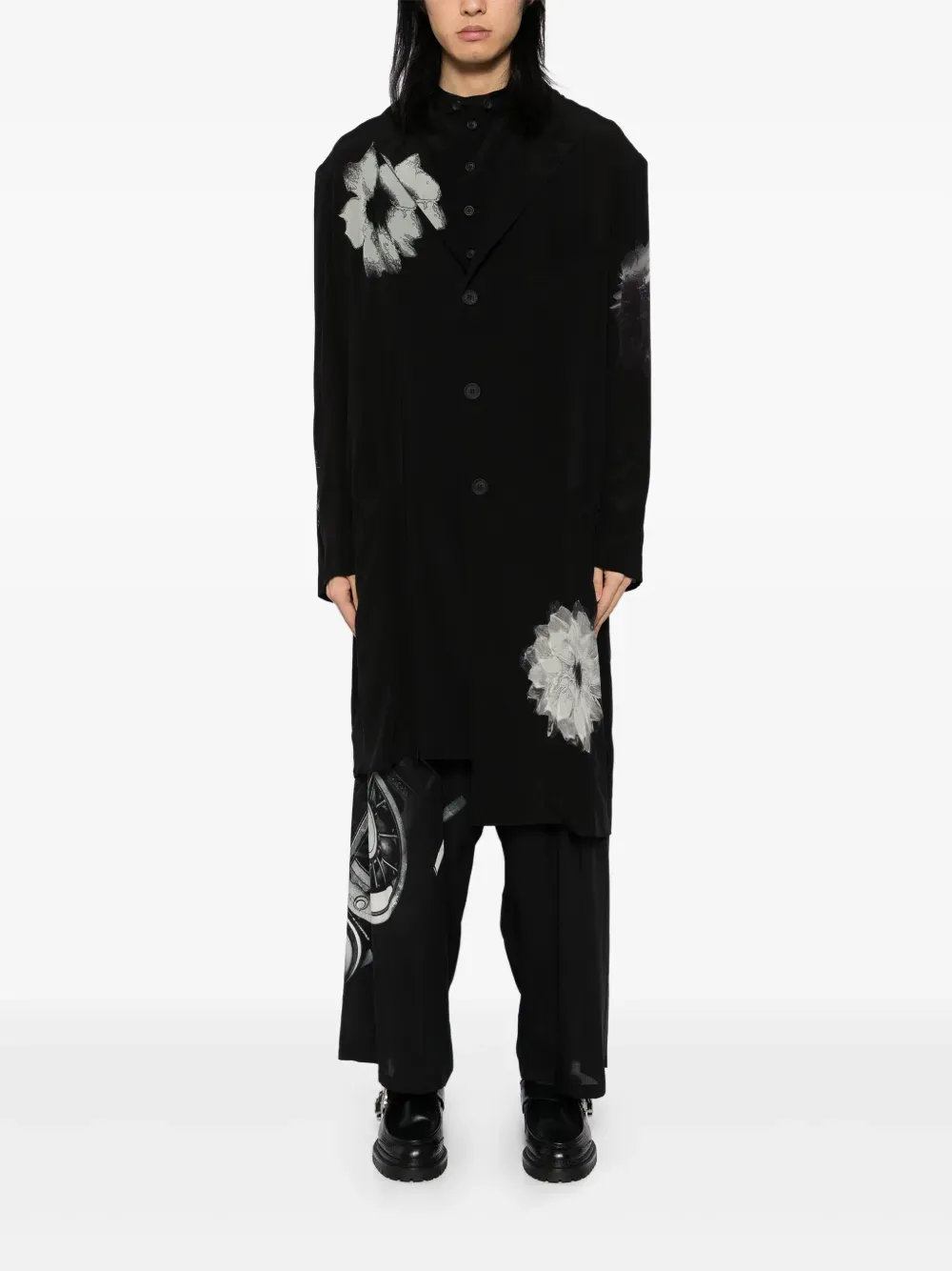YOHJI YAMAMOTO POUR HOMME - Veste pour homme à fente avec imprimé floral blanc_yohji-yamamoto